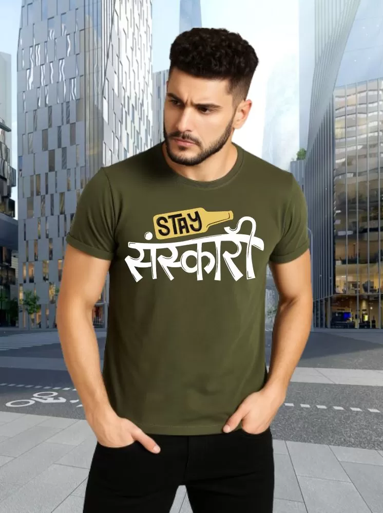 stay sanskari prints round neck t-shirts