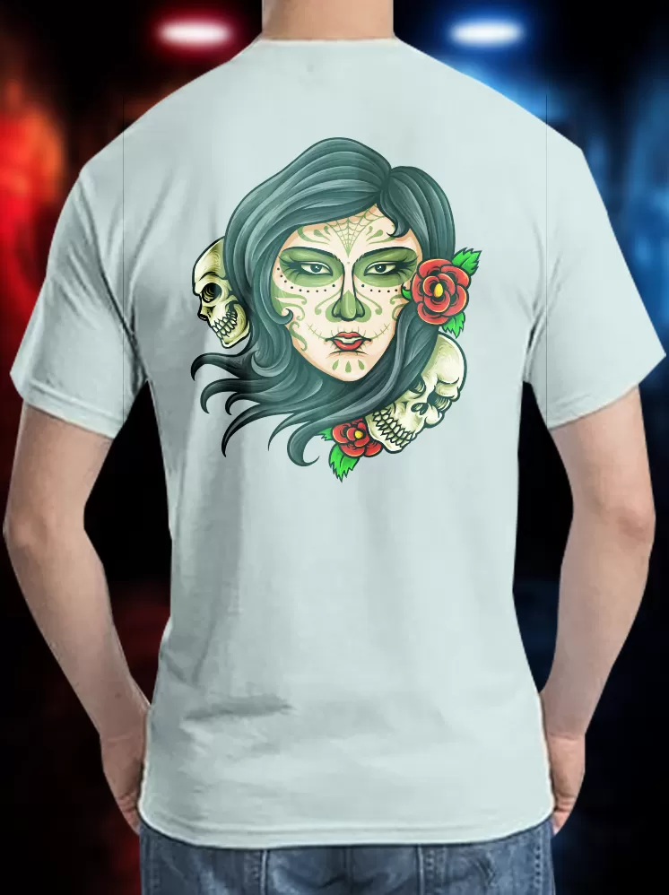 Mystic Rose Skull blue Prints T-shirts