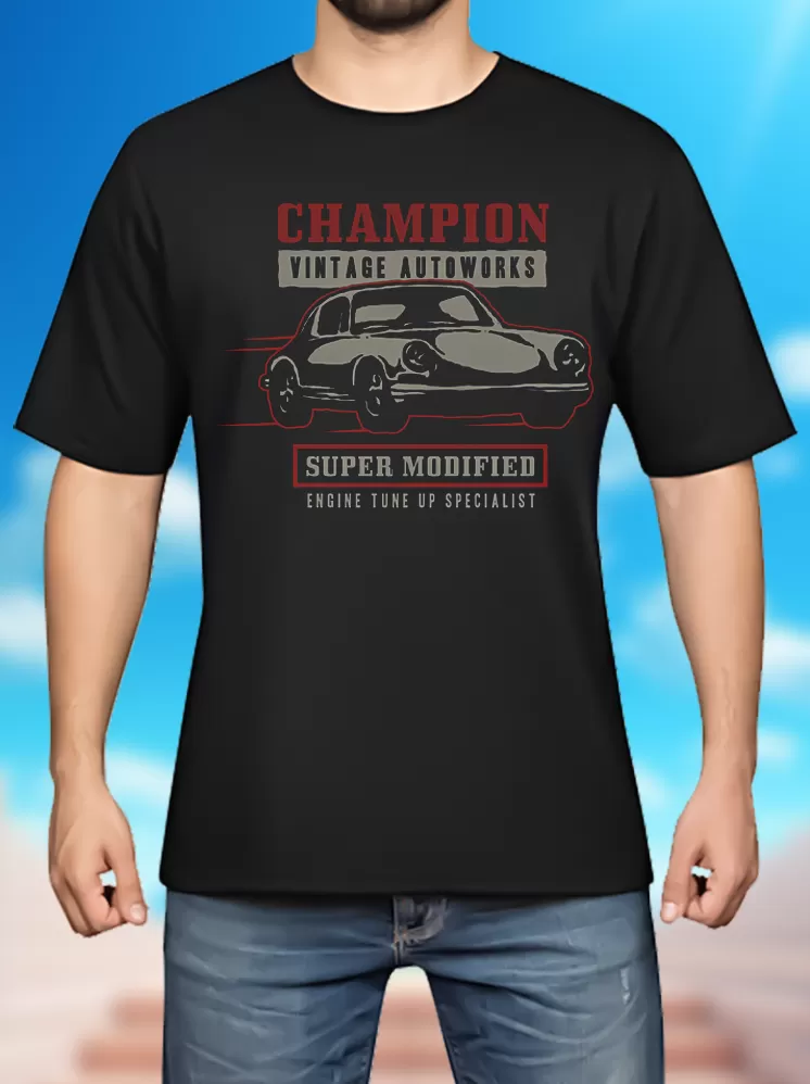 Champion Vintage Autoworks Black print T-shirts