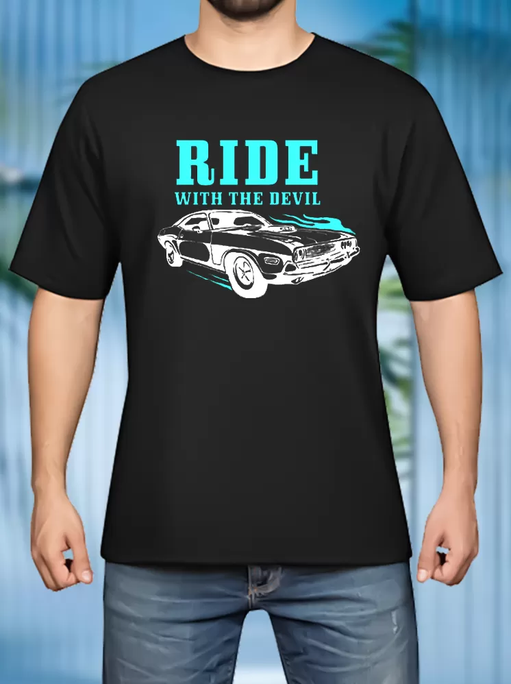 Ride with Devil blue name T-shirts